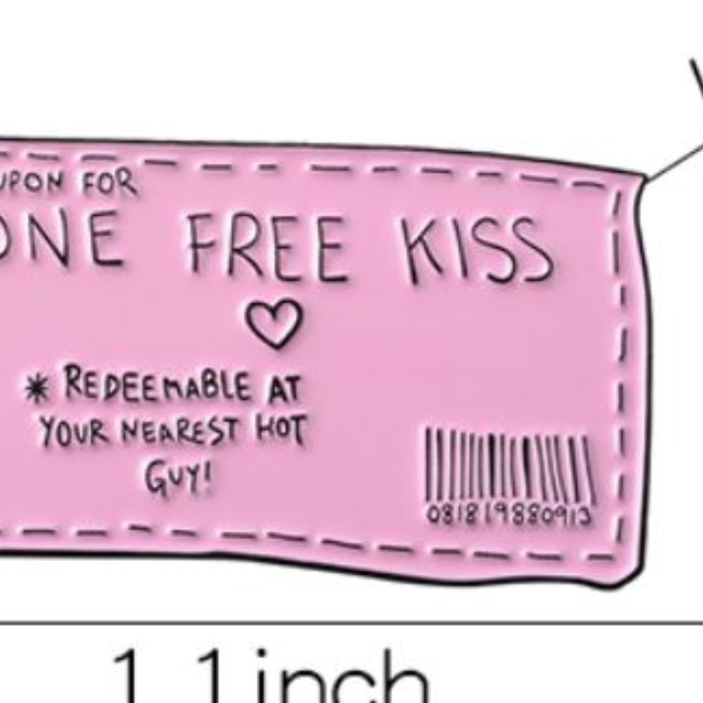Pink One Free Kiss Ticket Pin Brooch - Picture 3 of 6